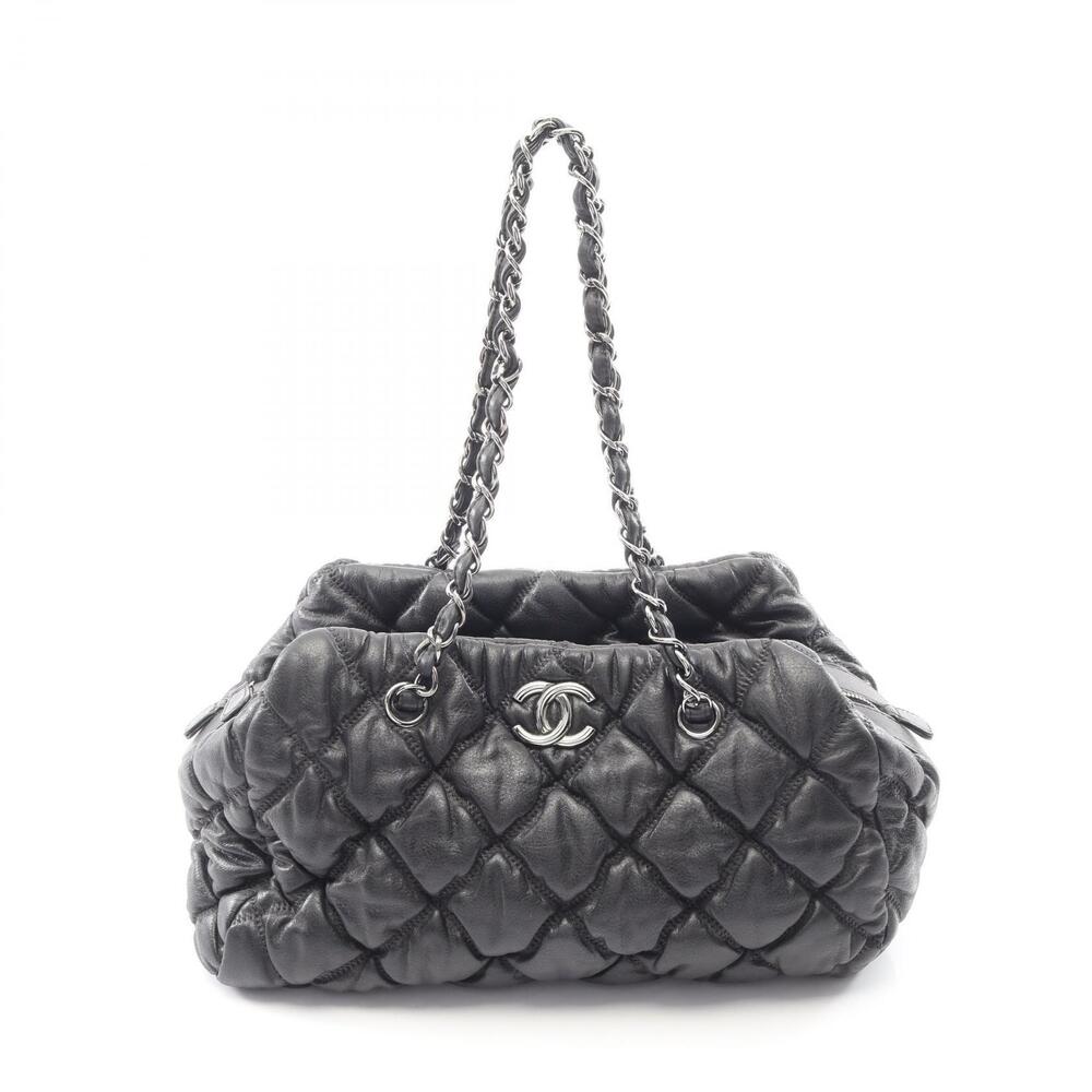 Chanel Bubble Quilted Shoulder Bag Lambskin Sheepskin Black